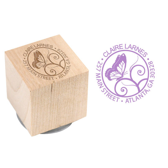 Butterfly Whimsey Wood Block Rubber Stamp